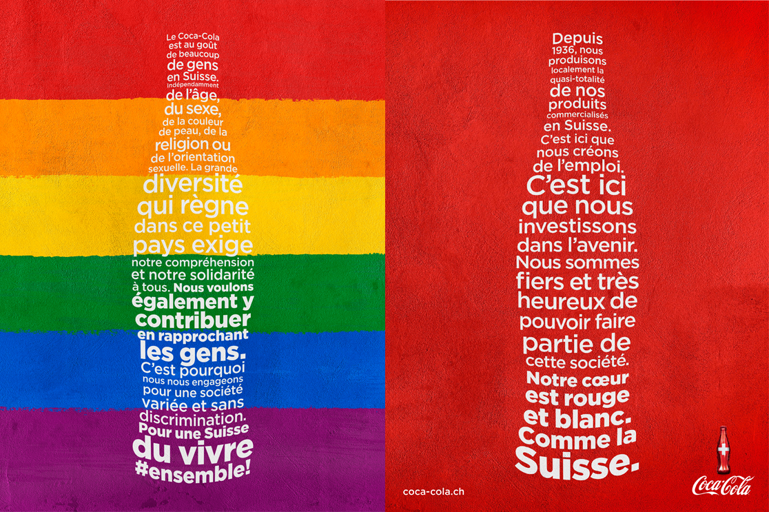 Coca‑Cola Suisse s’engage pour l’égalité, la diversité et la tolérance.